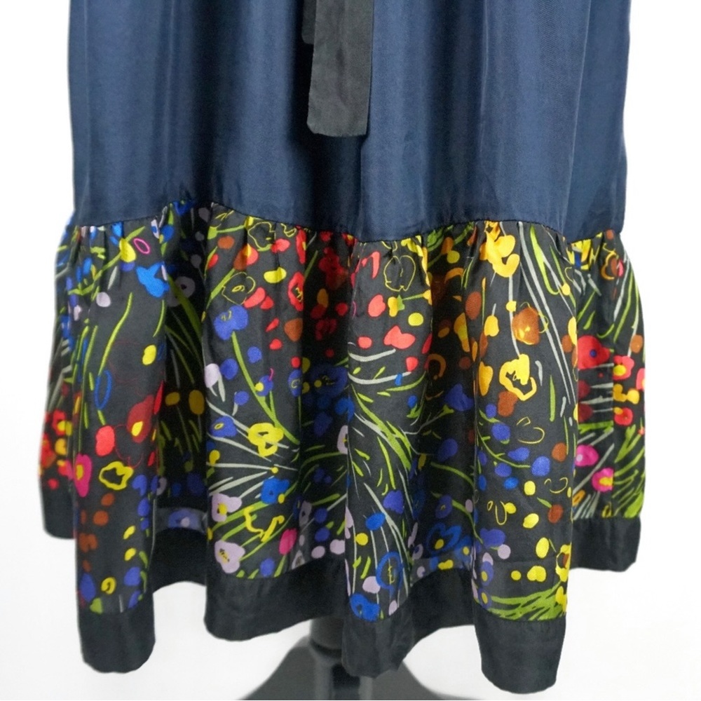S O L D Fei Anthropologie Efflorescent 100% Silk Blue Floral Dress V-Neck Large - Picture 10 of 16